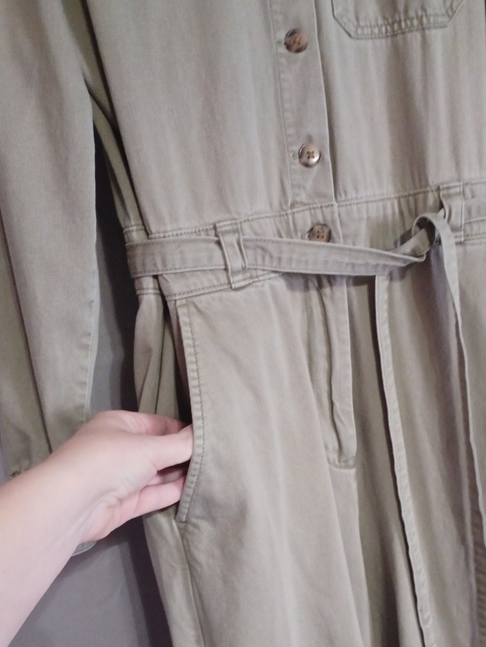 Gap Women's Puff Sleeve Utility Jumpsuit Coveralls Sage Tan Size 6 Soft Twill - Picture 9 of 15